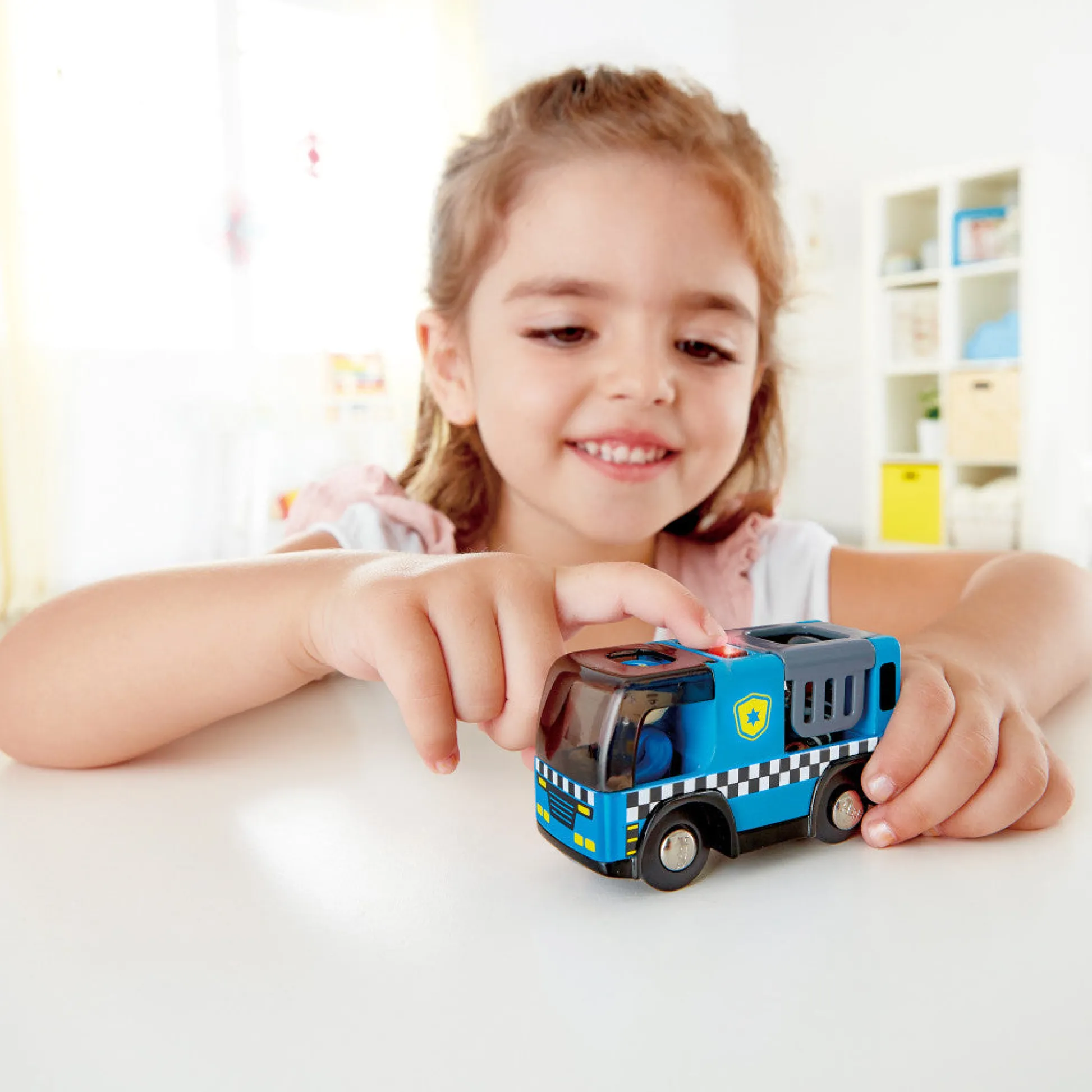 Flat River Group Hape Blue Police Car with Siren, Lights & Sounds Playset* Social & Emotional Skills|Playsets & Vehicles