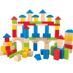 Flat River Group Hape Build Up & Away 100-Piece Colorful Wooden Block Set* Wood & Jumbo Blocks