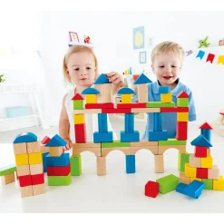 Flat River Group Hape Build Up & Away 100-Piece Colorful Wooden Block Set* Wood & Jumbo Blocks