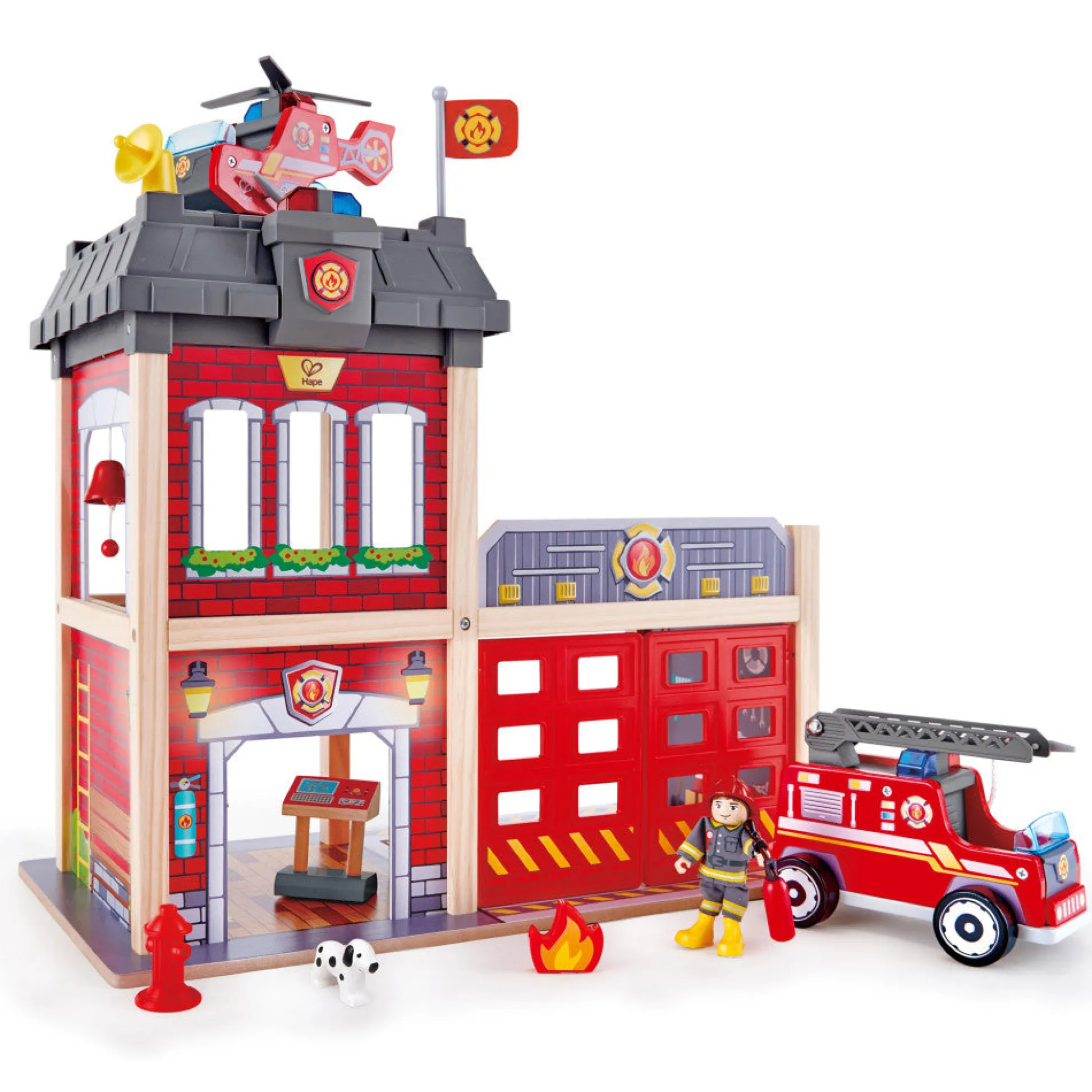 Flat River Group Hape City Fire Station Wooden Playset - 13 Pieces - Interactive Rescue Adventure* Tools & Workshops|Dress Up