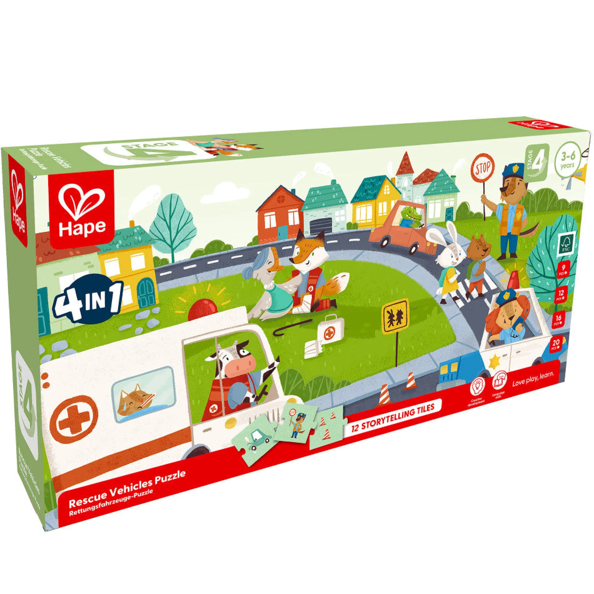 Flat River Group Hape Colorful Rescue Vehicles 4-in-1 Puzzle Set* Puzzles