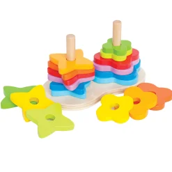 Flat River Group Hape Double Rainbow Stacker – Blossom & Star Wooden Toy* Blocks, Sorting & Stacking Toys