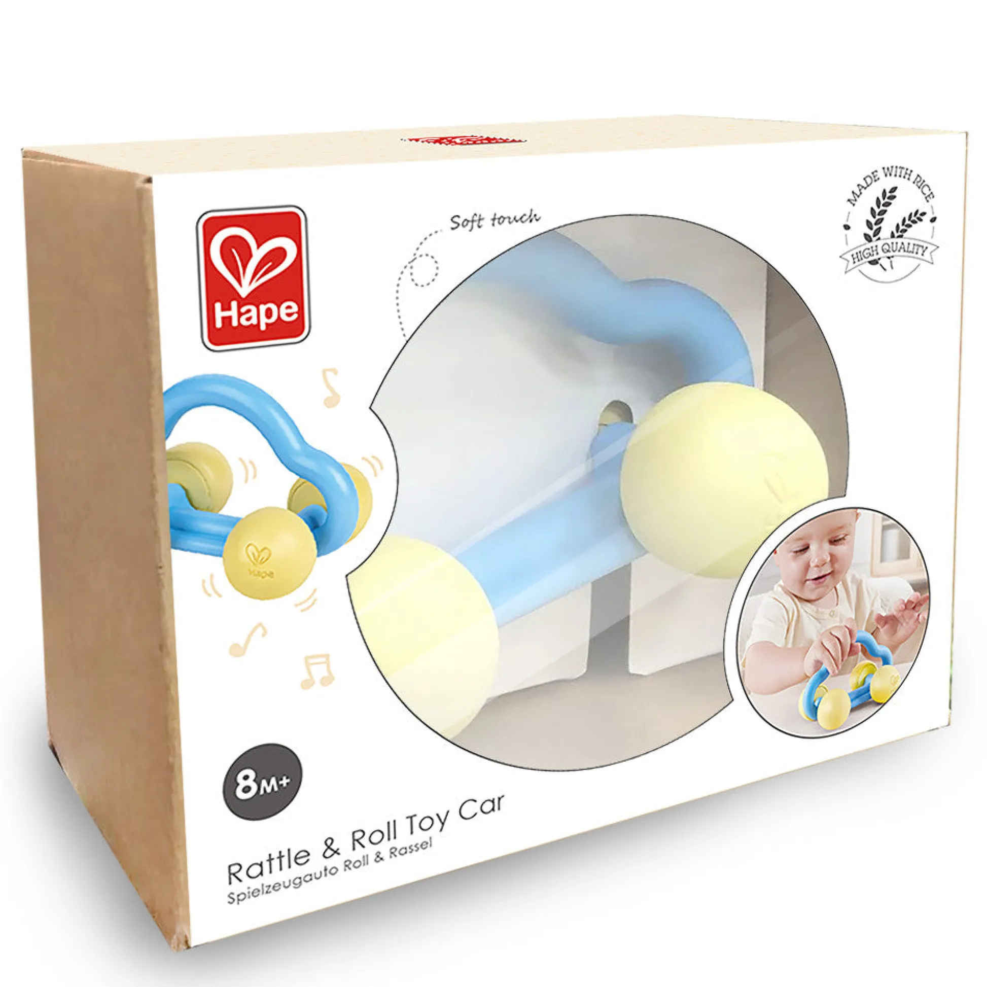 Flat River Group Hape Eco-Friendly Rattle & Roll Toy Car – Blue & Yellow* Rattlers & Teethers