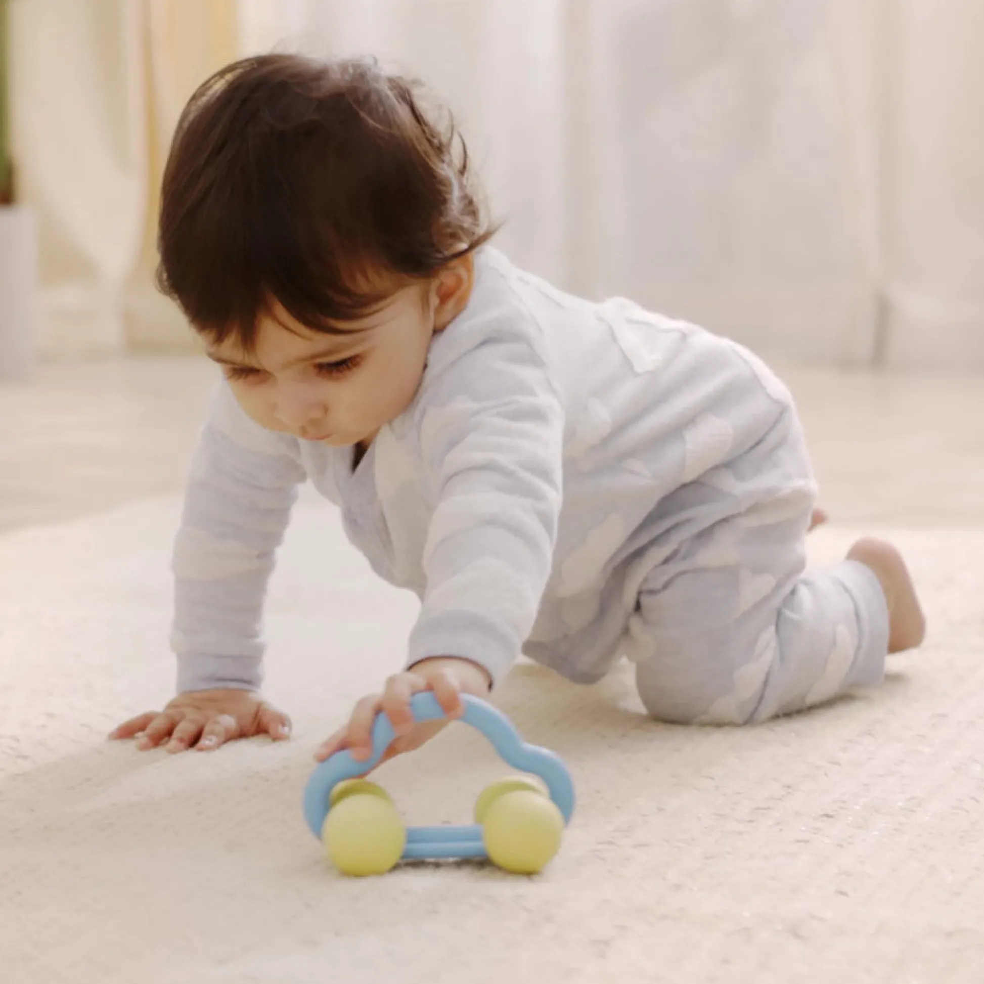 Flat River Group Hape Eco-Friendly Rattle & Roll Toy Car – Blue & Yellow* Rattlers & Teethers