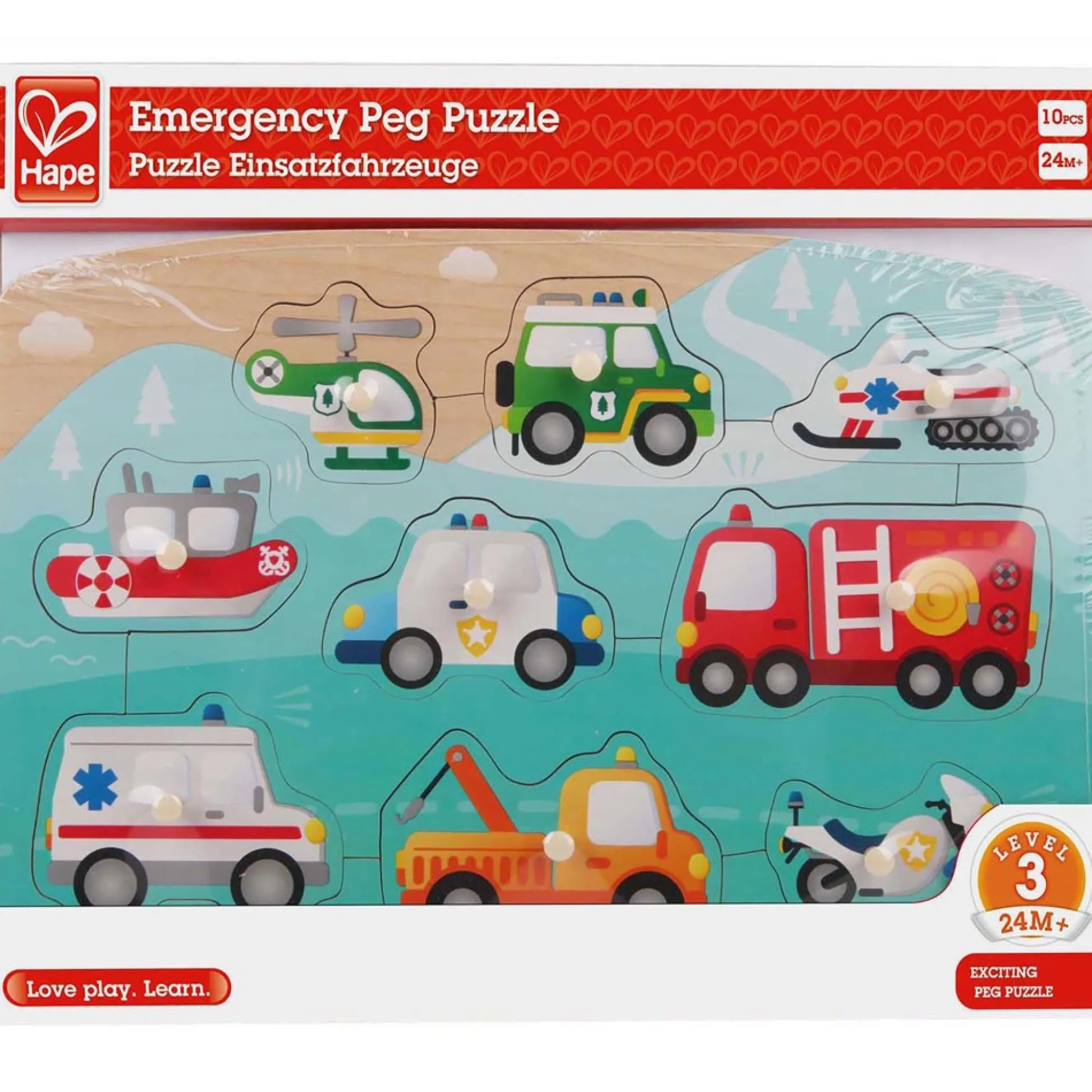 Flat River Group Hape Emergency Services 10pc Wooden Peg Puzzle* Puzzles