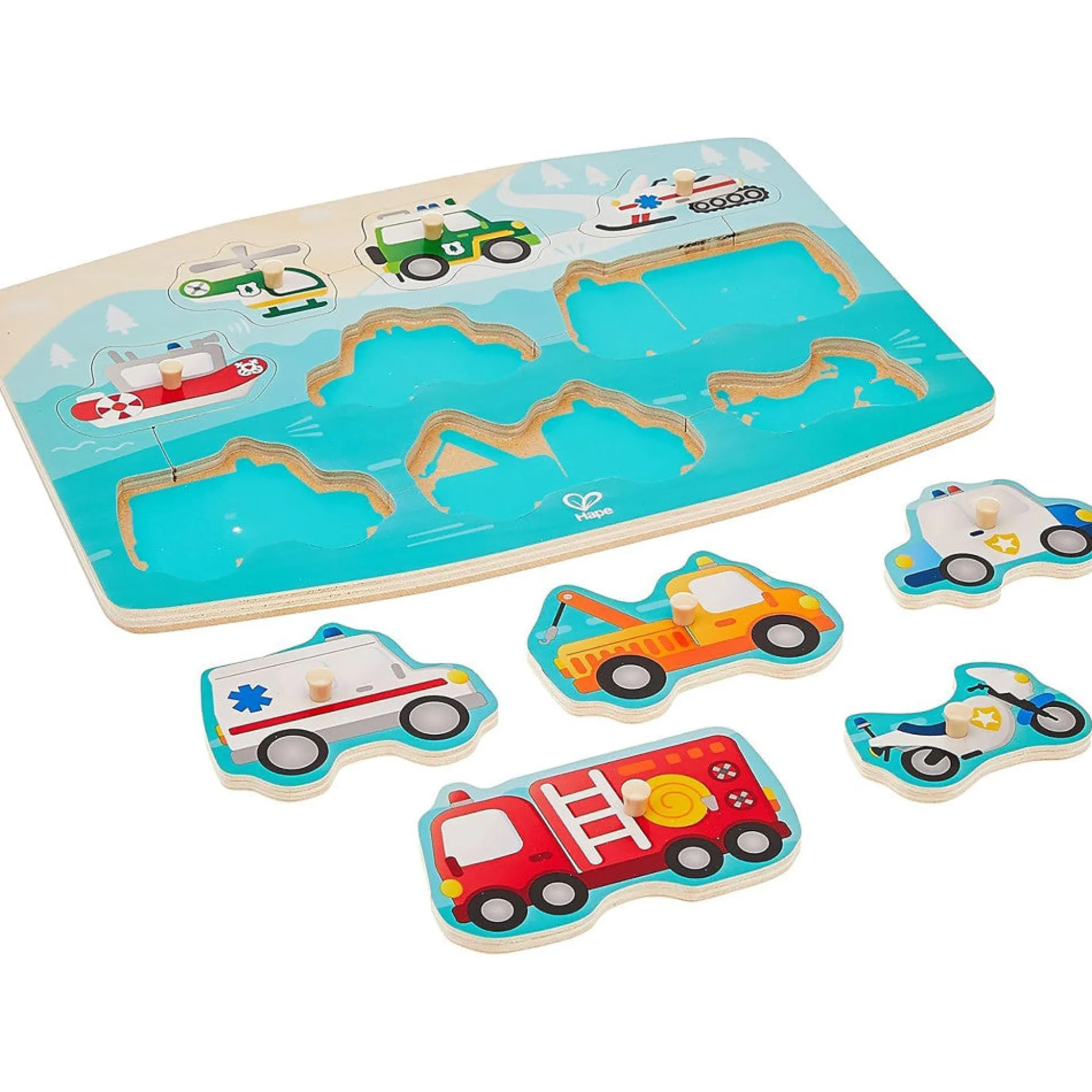 Flat River Group Hape Emergency Services 10pc Wooden Peg Puzzle* Puzzles
