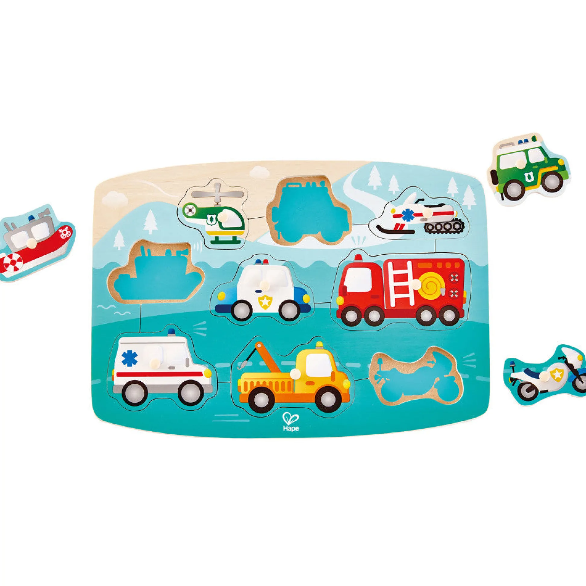 Flat River Group Hape Emergency Services 10pc Wooden Peg Puzzle* Puzzles