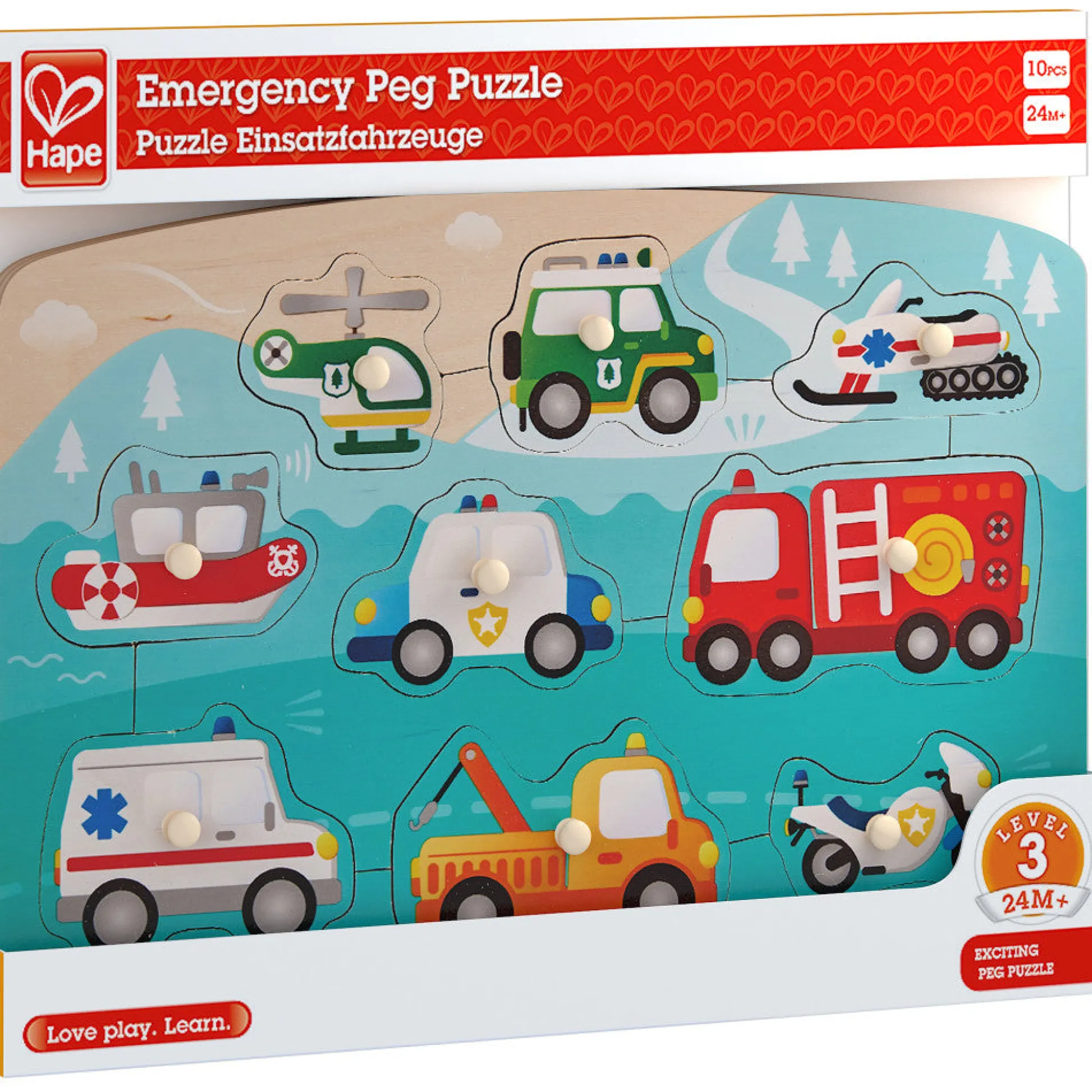 Flat River Group Hape Emergency Services 10pc Wooden Peg Puzzle* Puzzles