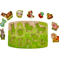 Flat River Group Hape Farmyard Wooden Peg Puzzle - 10pc* Puzzles