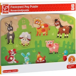 Flat River Group Hape Farmyard Wooden Peg Puzzle - 10pc* Puzzles