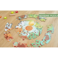 Flat River Group Hape Four Seasons 16-Piece Circle Floor Puzzle with LED Sun* Puzzles