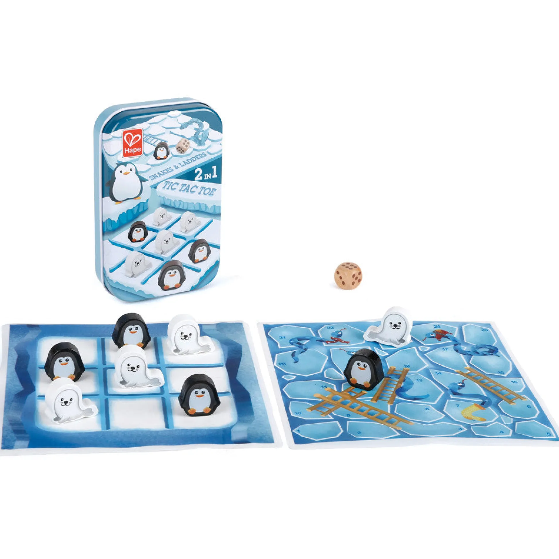 Flat River Group Hape 2-in-1 Tic Tac Toe & Snakes and Ladders Travel Tin Game* Role-Playing Games|Board Games