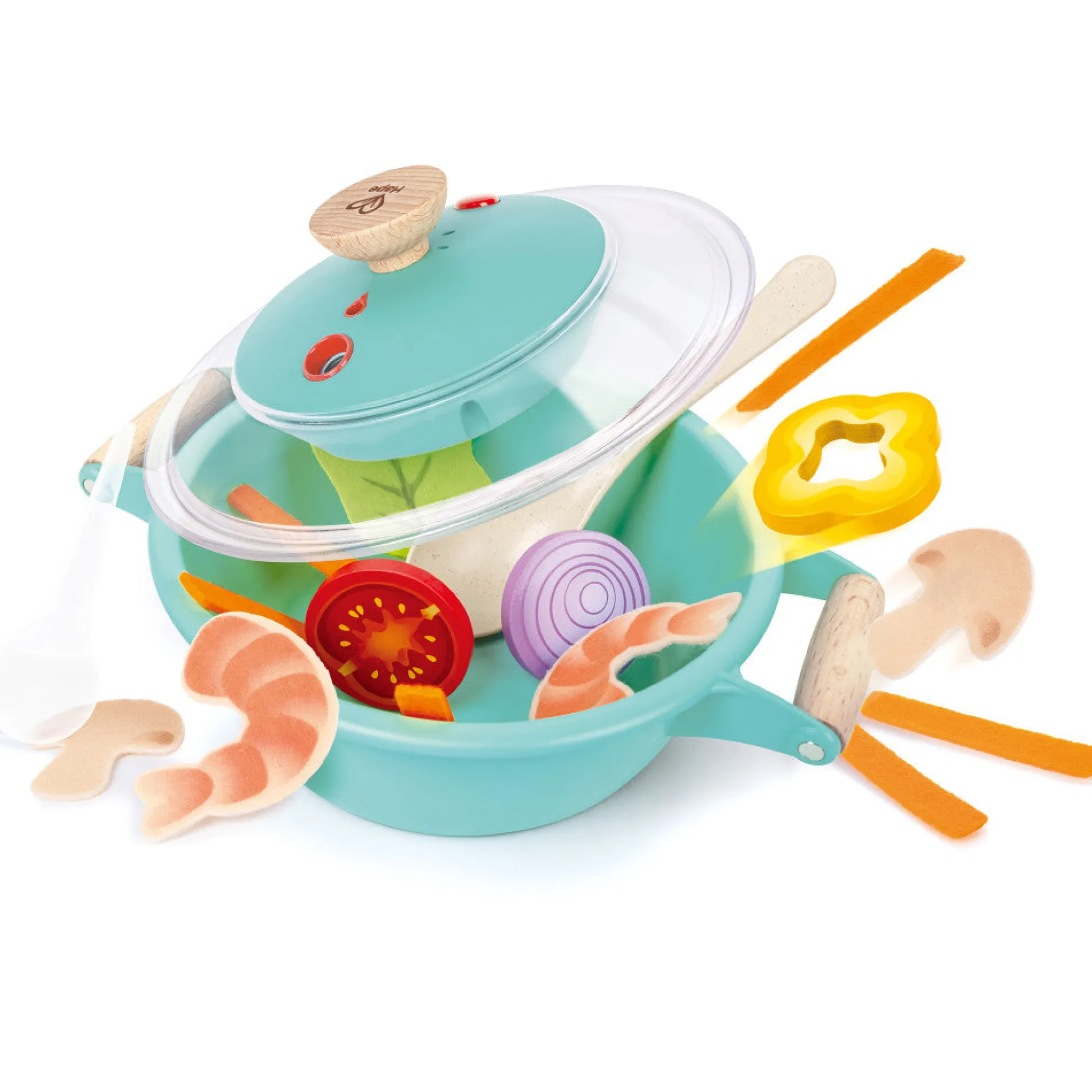 Flat River Group Hape Little Chef Teal Wooden Kitchen Playset - 9pc Cooking & Steam Set* Kitchens & Play Food|Dress Up