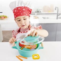 Flat River Group Hape Little Chef Teal Wooden Kitchen Playset - 9pc Cooking & Steam Set* Kitchens & Play Food|Dress Up