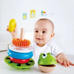Flat River Group Hape Mr. Frog Stacking Rings - Colorful Learning Toy with Wobbling Base* Blocks, Sorting & Stacking Toys