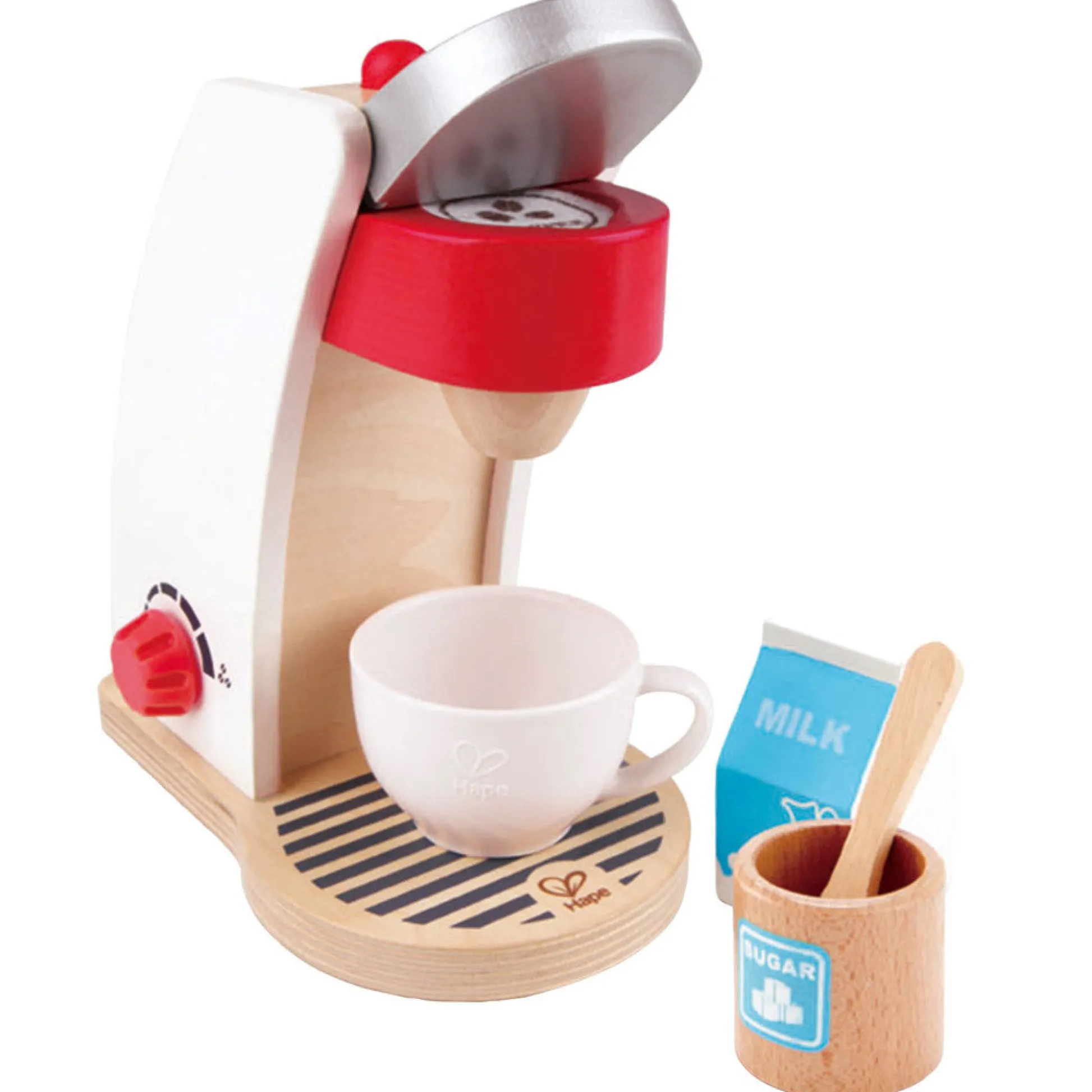 Flat River Group Hape My Coffee Machine Wooden Playset - 6 Piece Set, White* Kitchens & Play Food|Social & Emotional Skills