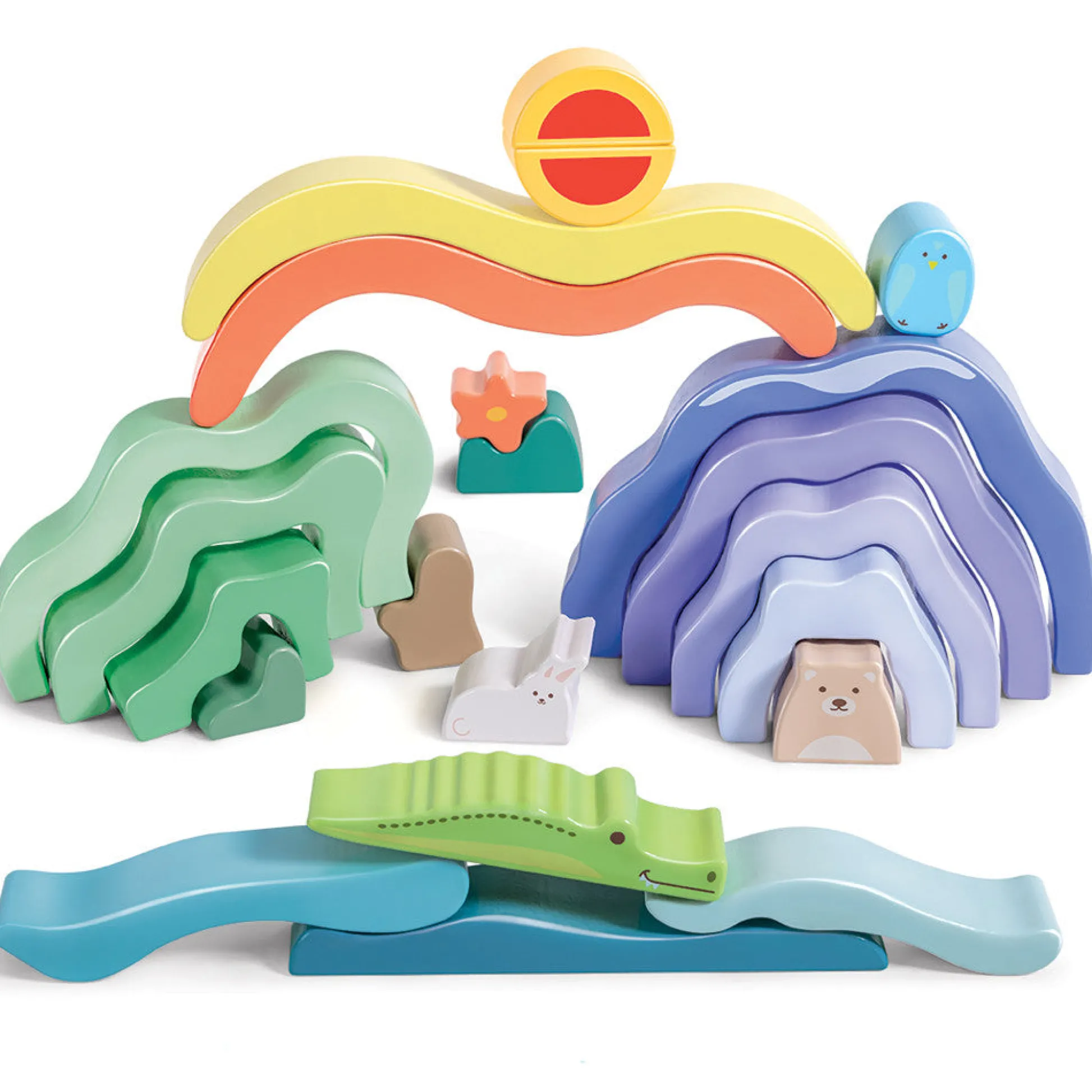 Flat River Group Hape Nature Scene Stacking Blocks – Colorful Wooden Nesting Toy* Blocks, Sorting & Stacking Toys