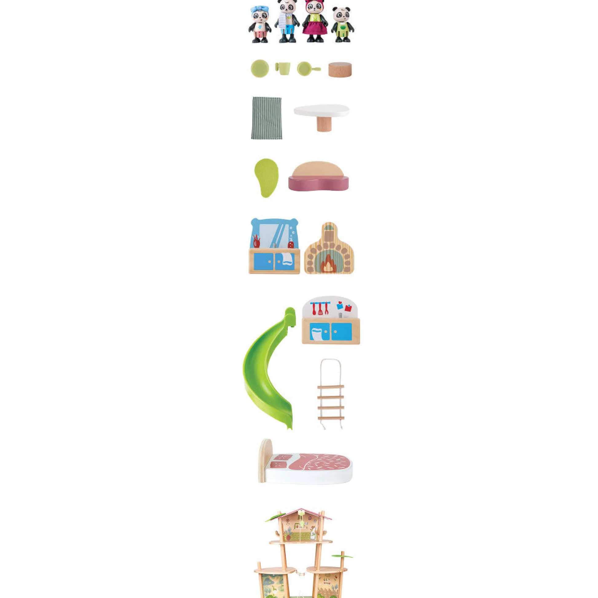 Flat River Group Hape Pandas' Bamboo House 3-Level Wooden Dollhouse Playset - 25 Pieces* Doll Houses, Furniture & Accessories|Stuffed Animals & Plush Toys