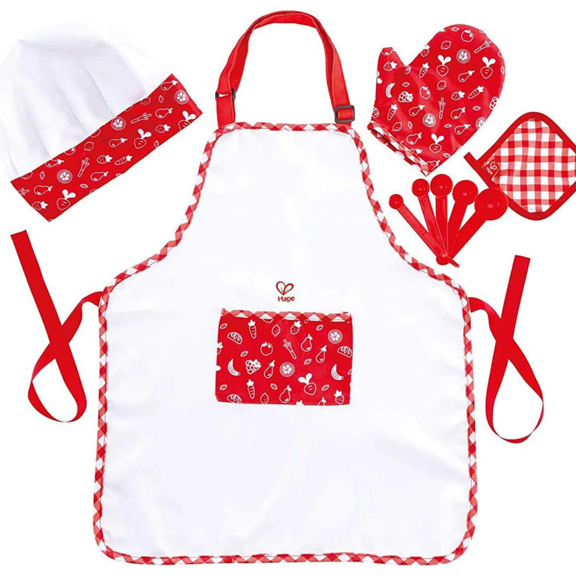Flat River Group Hape 5pc Chef Pack - Red & White, Kitchen Dress Up Toy Playset* Dress Up & Accessories|Dress Up