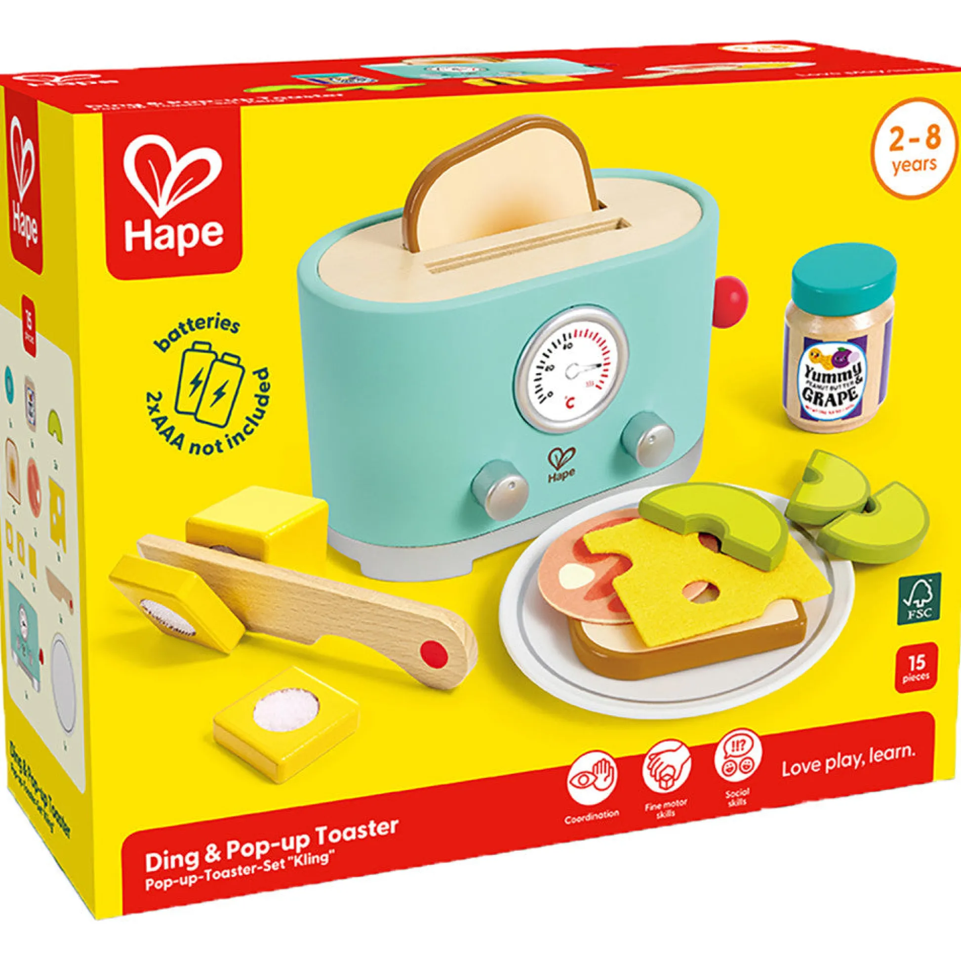 Flat River Group Hape 15pc Ding & Pop-Up Toaster - Teal Wooden Food Playset* Kitchens & Play Food|Dress Up