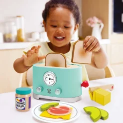 Flat River Group Hape 15pc Ding & Pop-Up Toaster - Teal Wooden Food Playset* Kitchens & Play Food|Dress Up