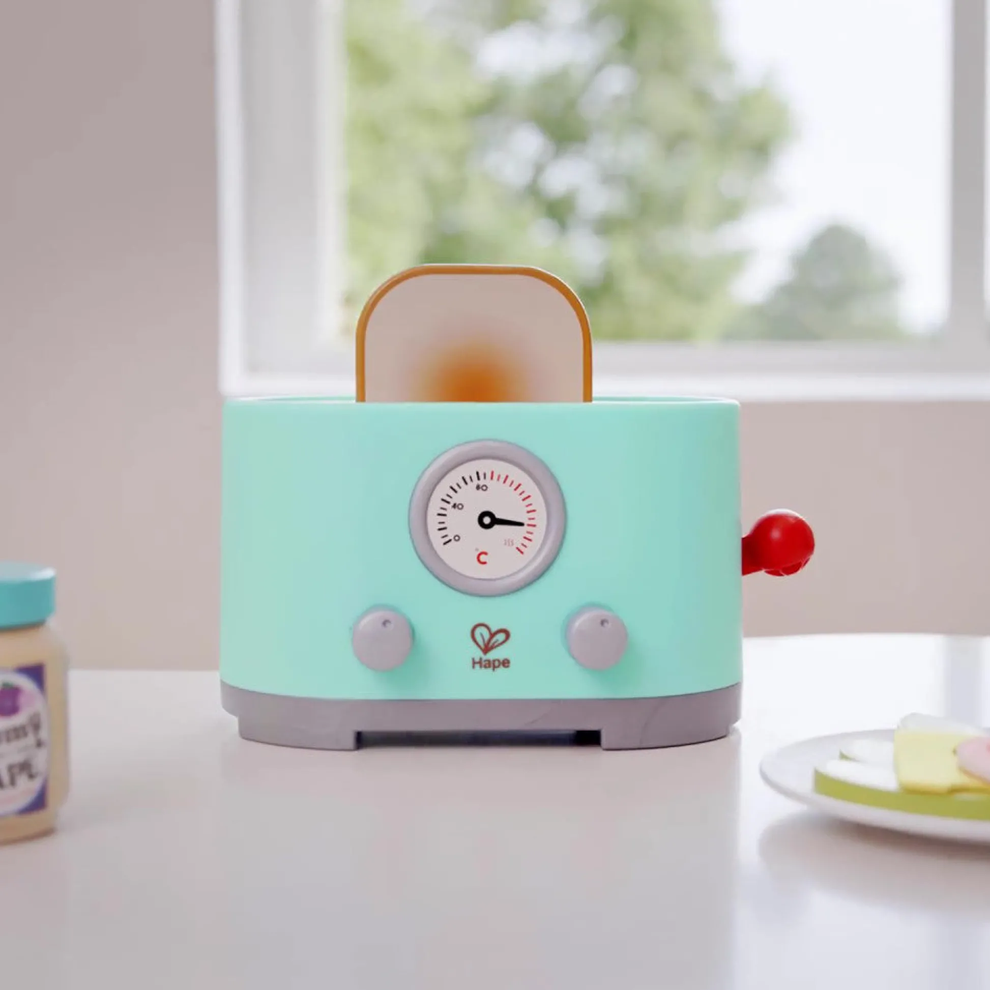 Flat River Group Hape 15pc Ding & Pop-Up Toaster - Teal Wooden Food Playset* Kitchens & Play Food|Dress Up