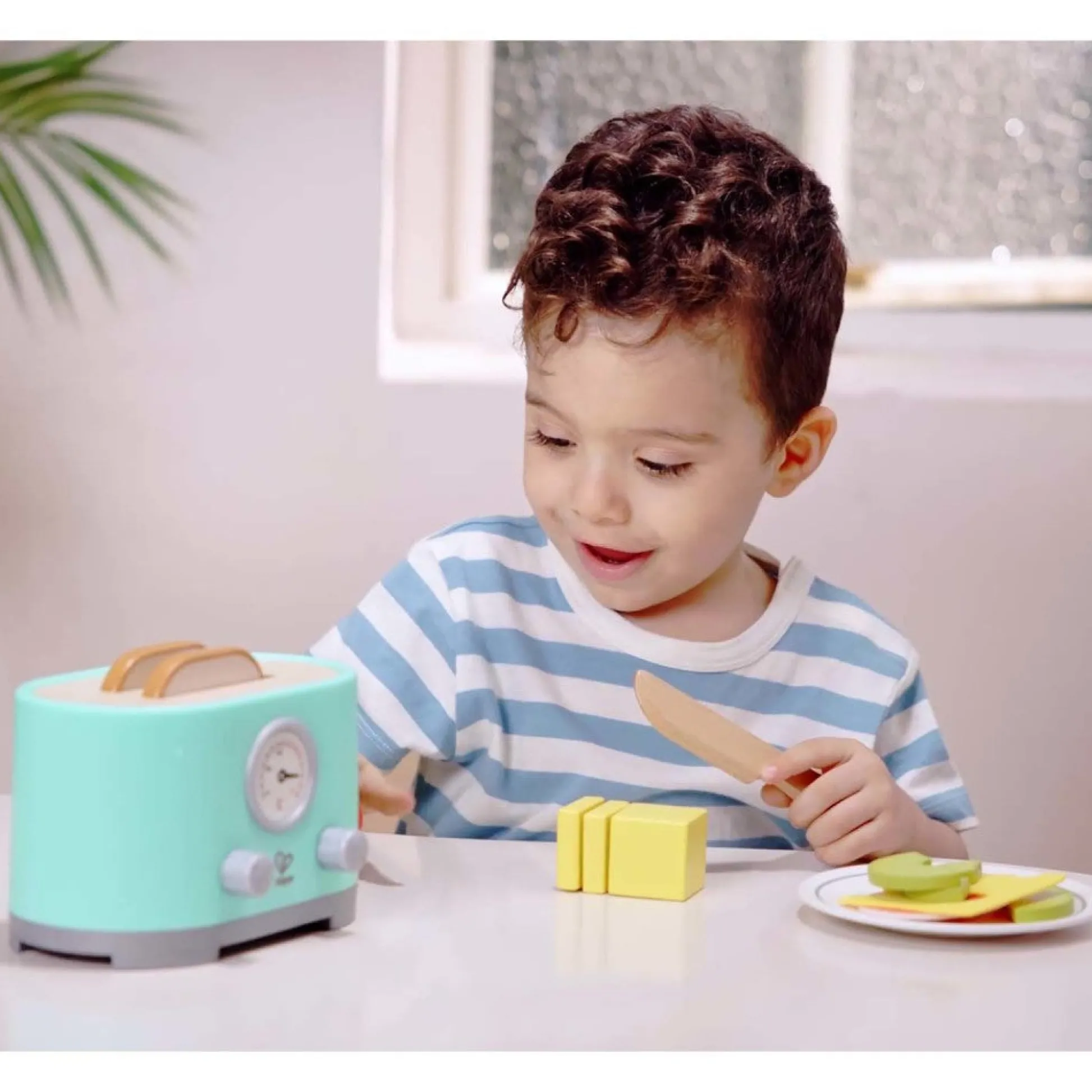 Flat River Group Hape 15pc Ding & Pop-Up Toaster - Teal Wooden Food Playset* Kitchens & Play Food|Dress Up