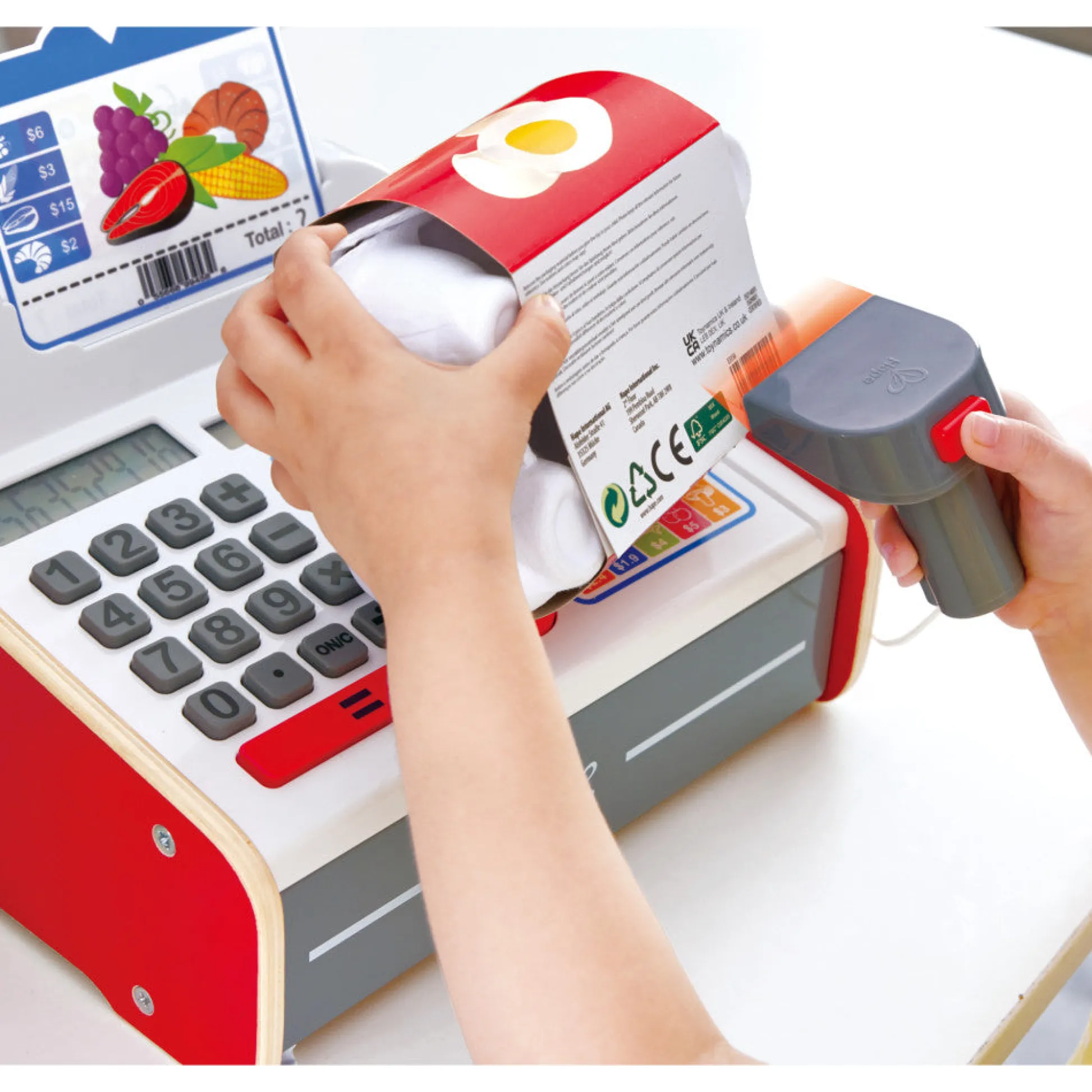 Flat River Group Hape 24-Piece Beep 'N' Buy Cash Register - Red & White* Kitchens & Play Food|Dress Up