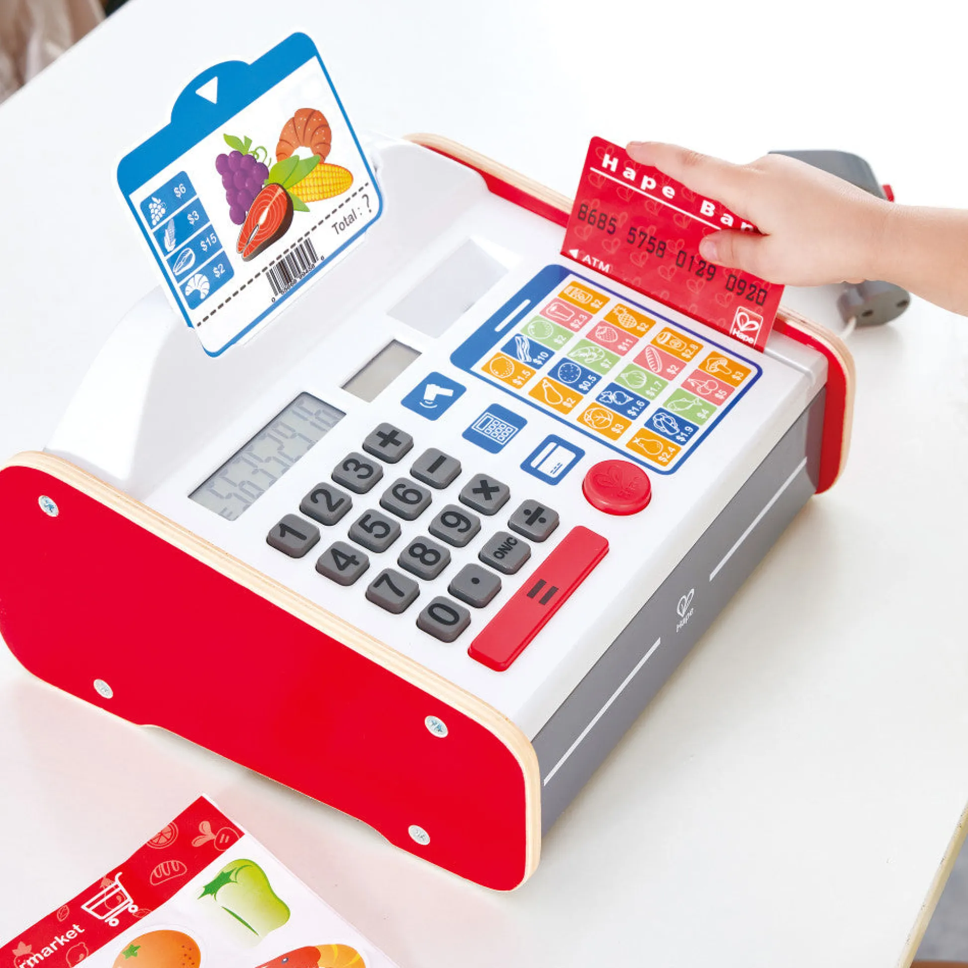 Flat River Group Hape 24-Piece Beep 'N' Buy Cash Register - Red & White* Kitchens & Play Food|Dress Up