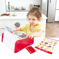 Flat River Group Hape 24-Piece Beep 'N' Buy Cash Register - Red & White* Kitchens & Play Food|Dress Up