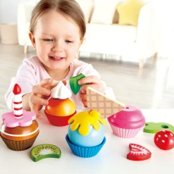 Flat River Group Hape 18-Piece Cupcake Set - Colorful Wooden Desserts Playset* Kitchens & Play Food|Dress Up