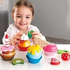 Flat River Group Hape 18-Piece Cupcake Set - Colorful Wooden Desserts Playset* Kitchens & Play Food|Dress Up