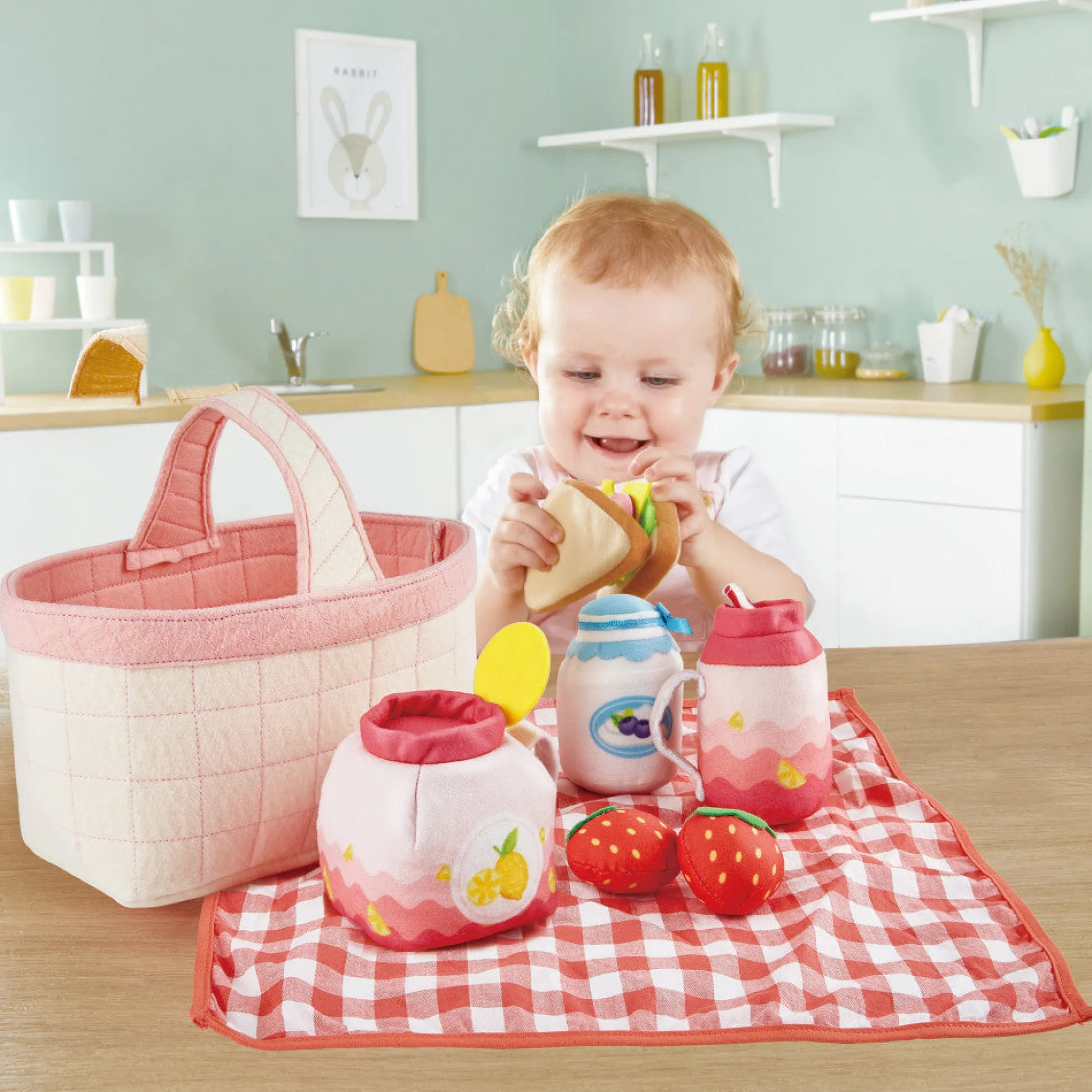 Flat River Group Hape 9-Piece Toddler Picnic Basket Set - Soft Toy Food & Blanket* Kitchens & Play Food|Dress Up
