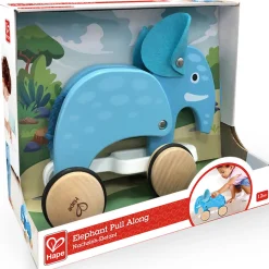 Flat River Group Hape Pull-Along Elephant - Blue Wooden Animal Toy* Developmental Toys