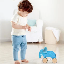 Flat River Group Hape Pull-Along Elephant - Blue Wooden Animal Toy* Developmental Toys