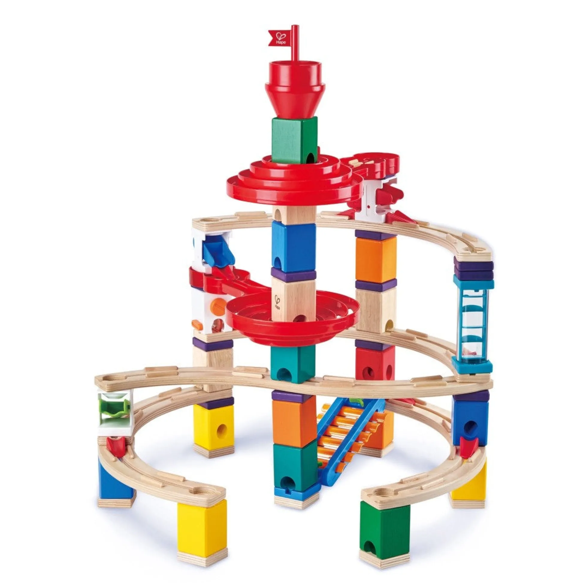 Flat River Group Hape Quadrilla Super Spiral Wooden Marble Run - 101 Piece Set for Ages 4+* Wood & Jumbo Blocks