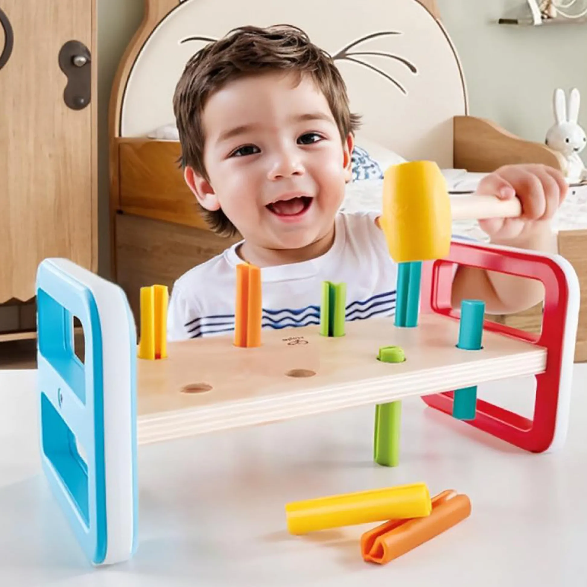 Flat River Group Hape Rainbow Pounder – Colorful Wooden Hammering Bench Toy* Preschool Education Toys & Activities