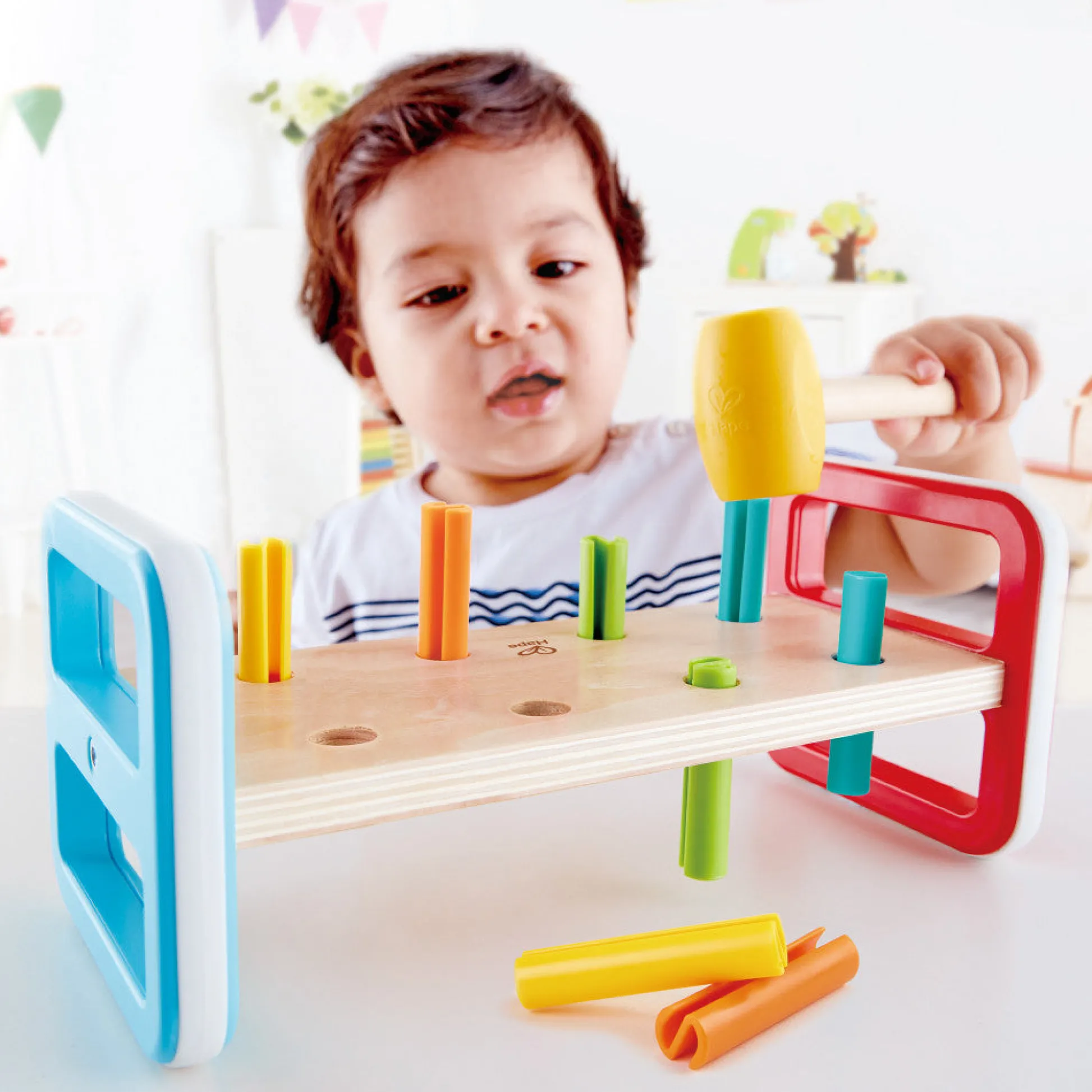 Flat River Group Hape Rainbow Pounder – Colorful Wooden Hammering Bench Toy* Preschool Education Toys & Activities