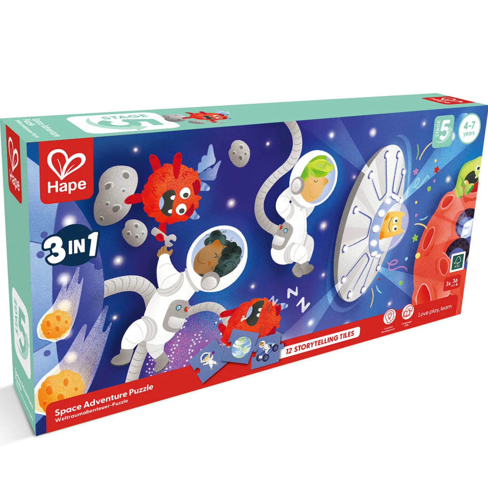 Flat River Group Hape Space Adventure 3-Pack Jigsaw Puzzles – 48 pc Each* Puzzles