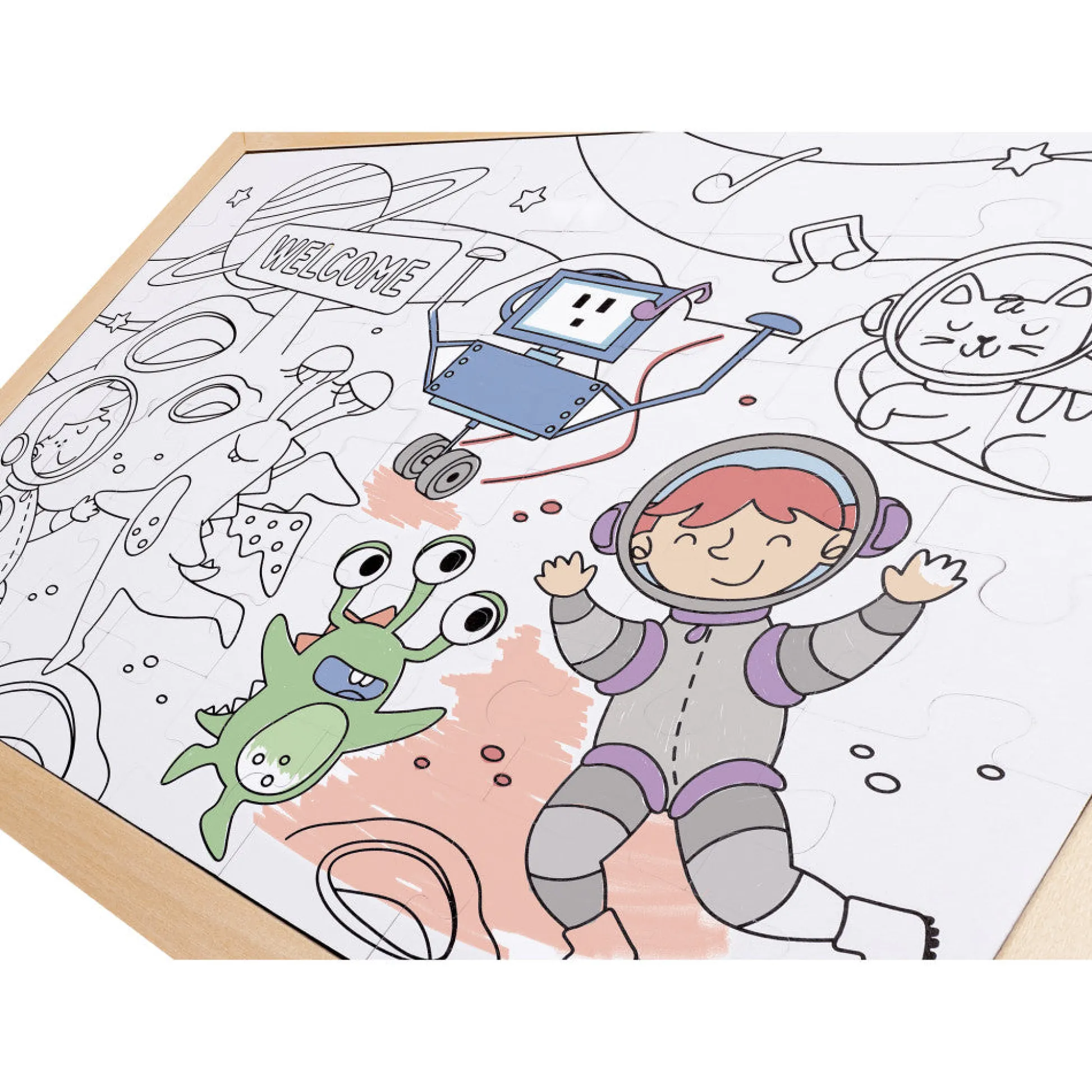 Flat River Group Hape Space Friends 48pc Double-Sided Coloring Jigsaw Puzzle* Puzzles