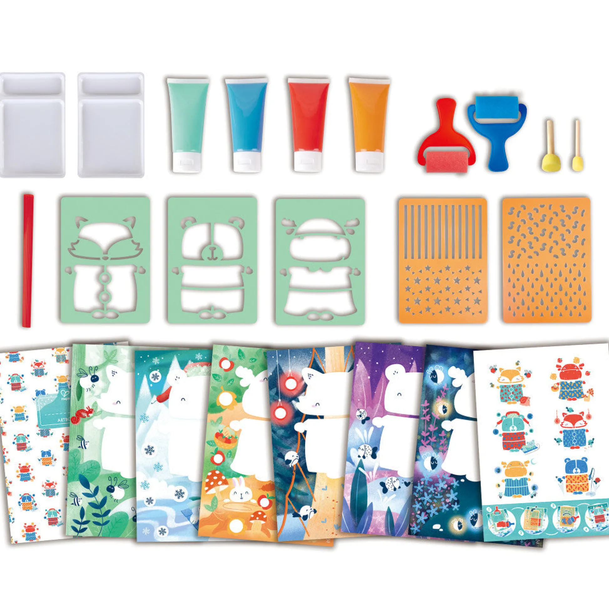 Flat River Group Hape Sponge Painting Fun 24pc Art Set with Stencils and Rollers* Drawing, Color & Painting