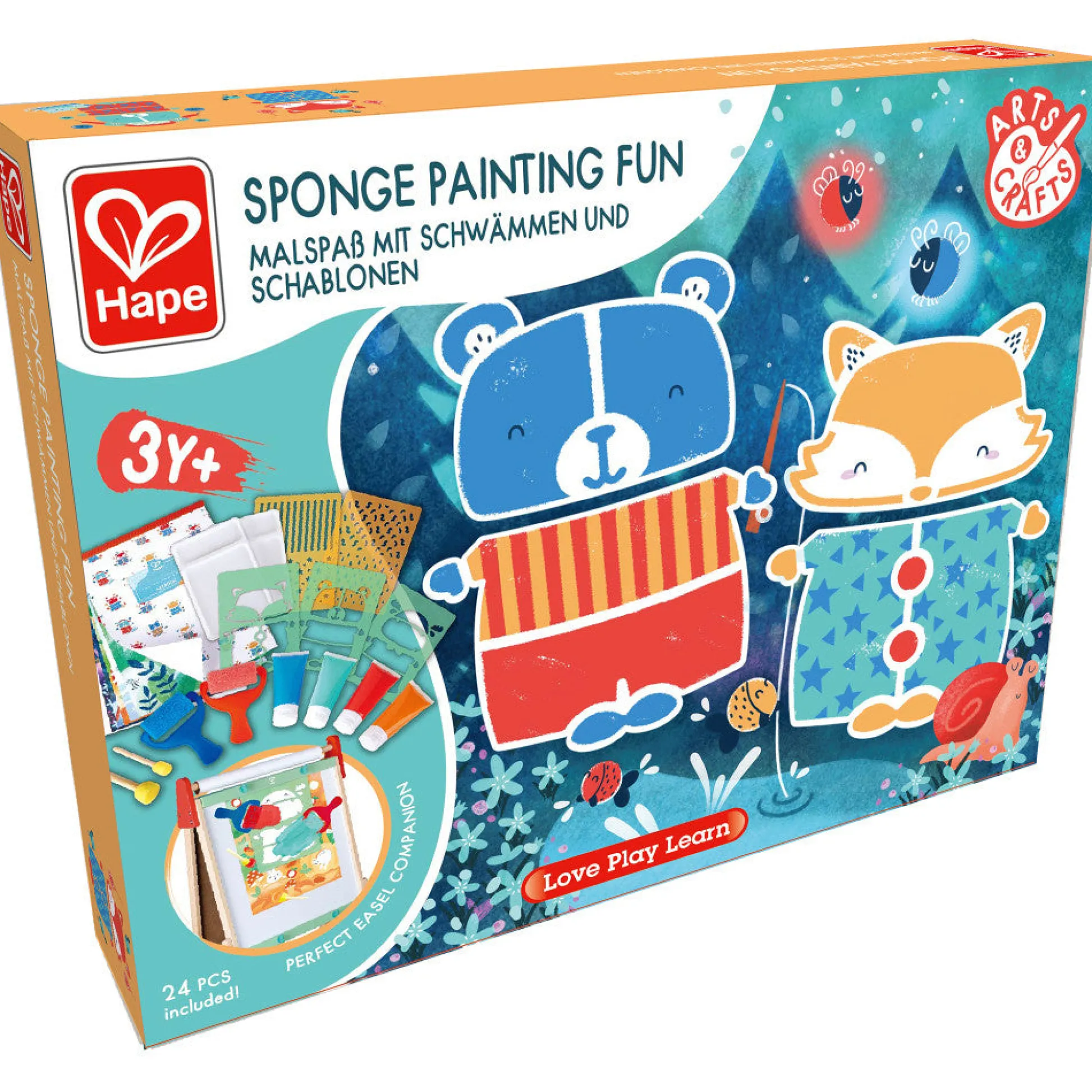 Flat River Group Hape Sponge Painting Fun 24pc Art Set with Stencils and Rollers* Drawing, Color & Painting