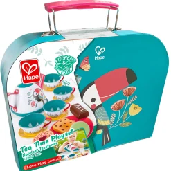 Flat River Group Hape Tea Time Playset - 15pc Teal & Pink with Carry Case* Kitchens & Play Food|Dress Up