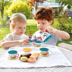 Flat River Group Hape Tea Time Playset - 15pc Teal & Pink with Carry Case* Kitchens & Play Food|Dress Up