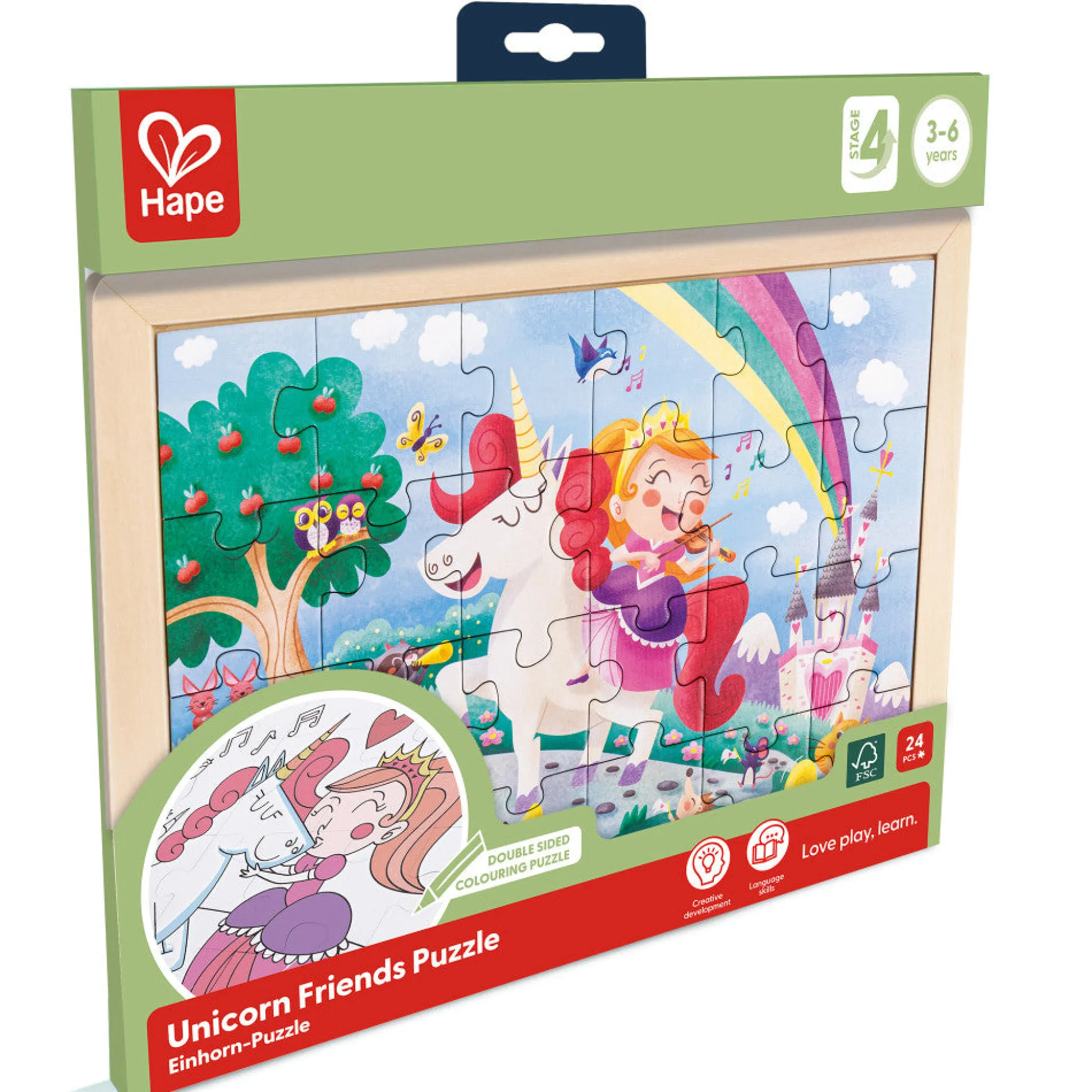 Flat River Group Hape Unicorn Friends 24pc Double-Sided Coloring Puzzle* Puzzles