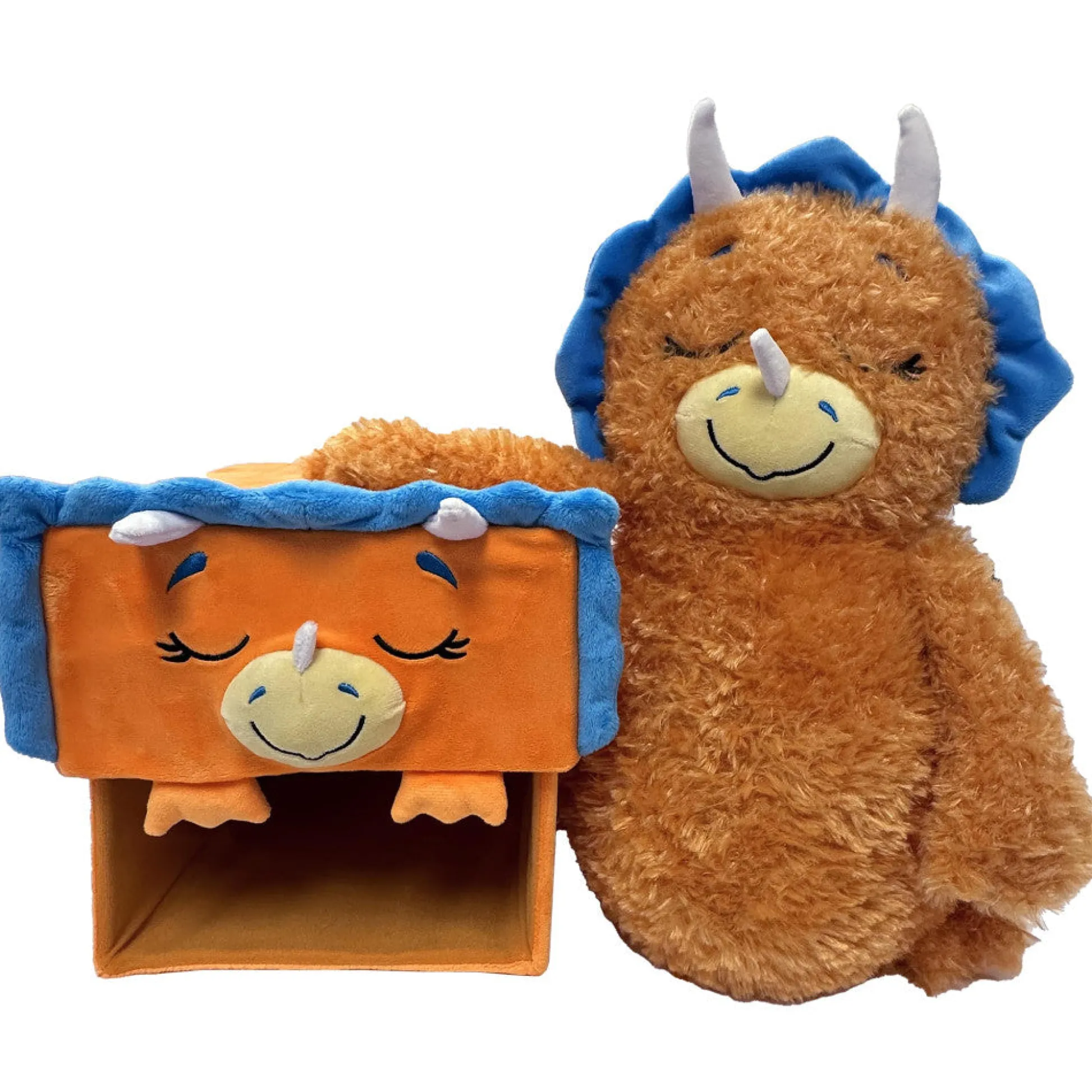 Flat River Group Happy Nappers Dino Triceratops 15 inch Plush Toy - Brown/Blue* Stuffed Animals|Stuffed Animals & Plush Toys