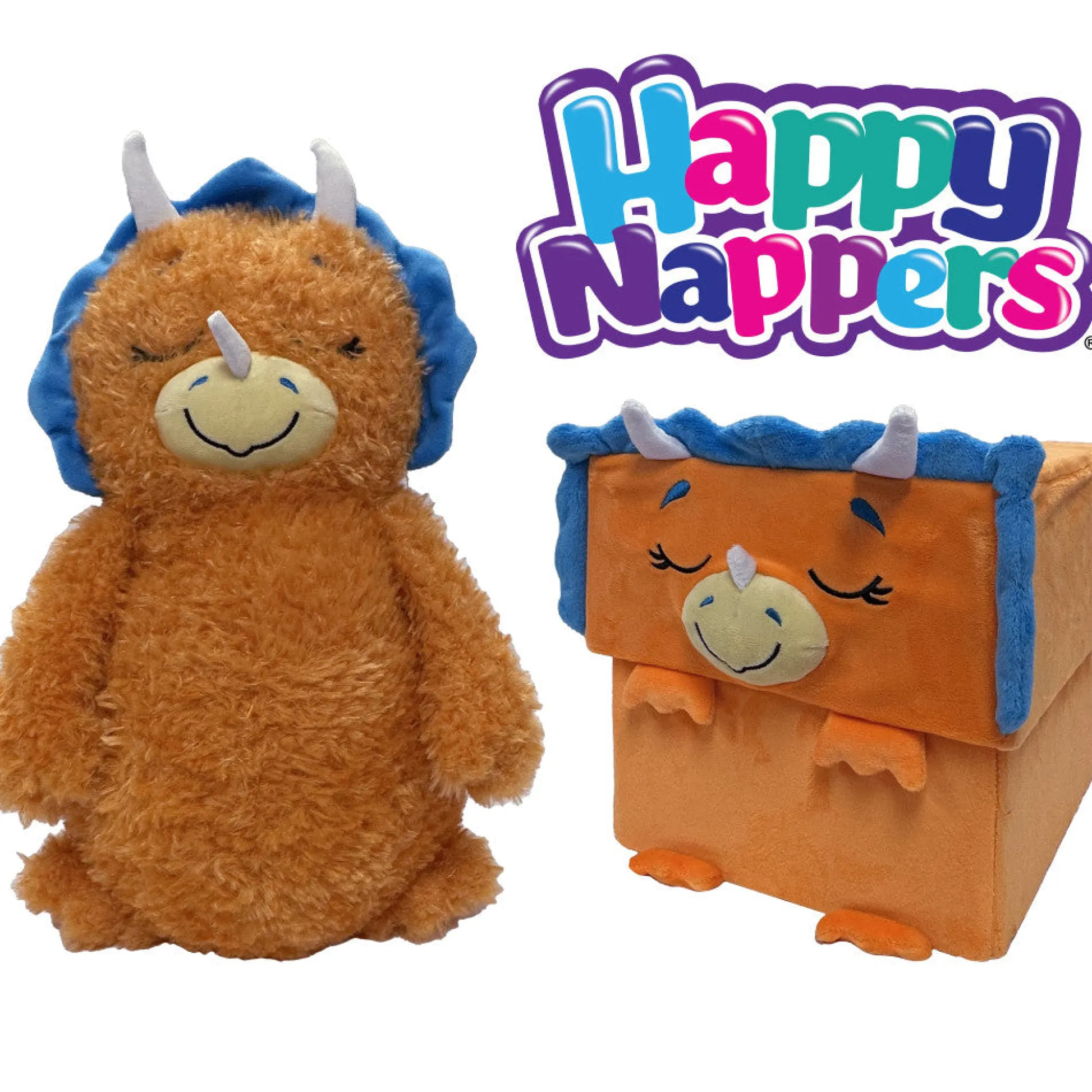 Flat River Group Happy Nappers Dino Triceratops 15 inch Plush Toy - Brown/Blue* Stuffed Animals|Stuffed Animals & Plush Toys