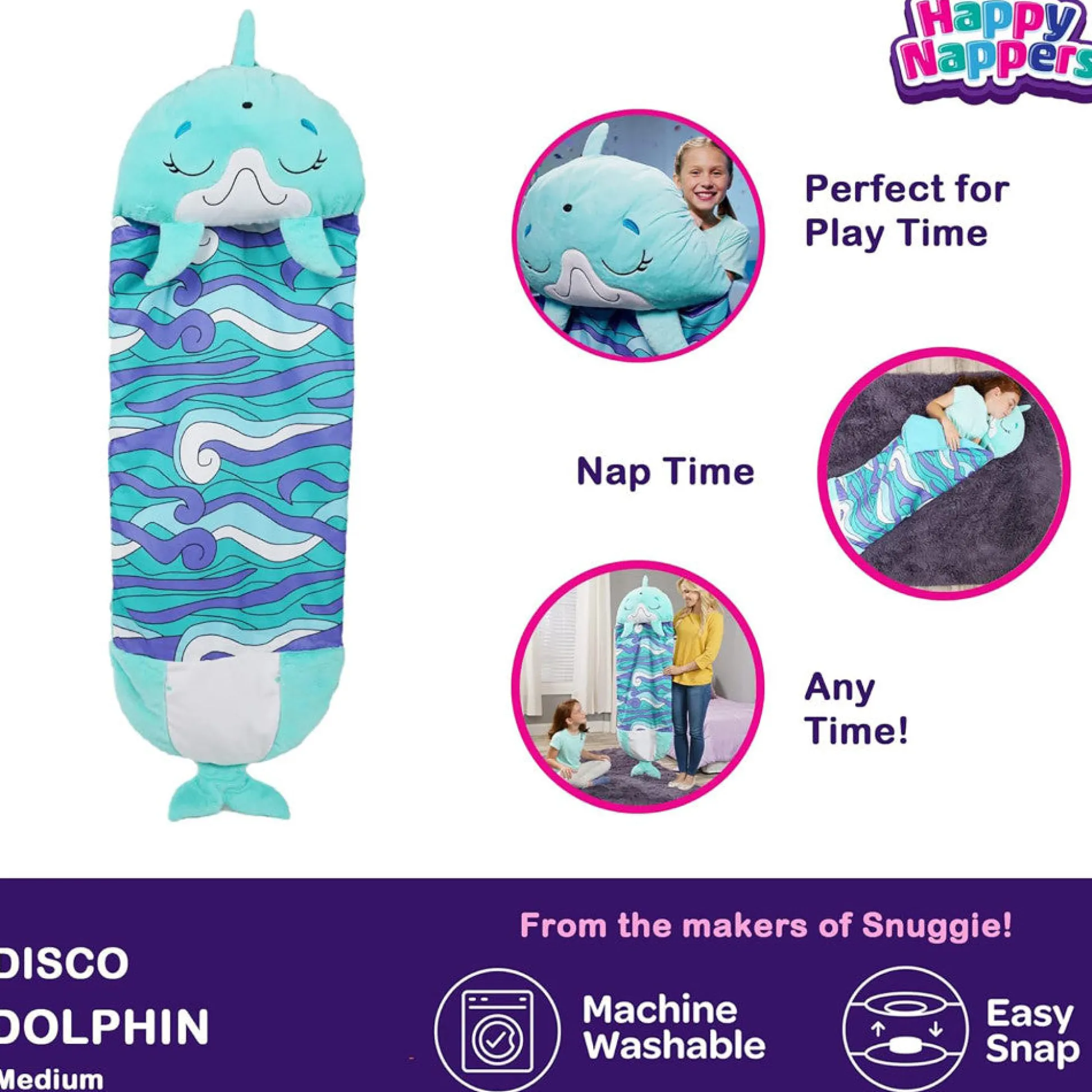 Flat River Group Happy Nappers Dolphin Disco 54 inch Plush Pillow & Sleepy Sack - Medium* Stuffed Animals|Stuffed Animals & Plush Toys