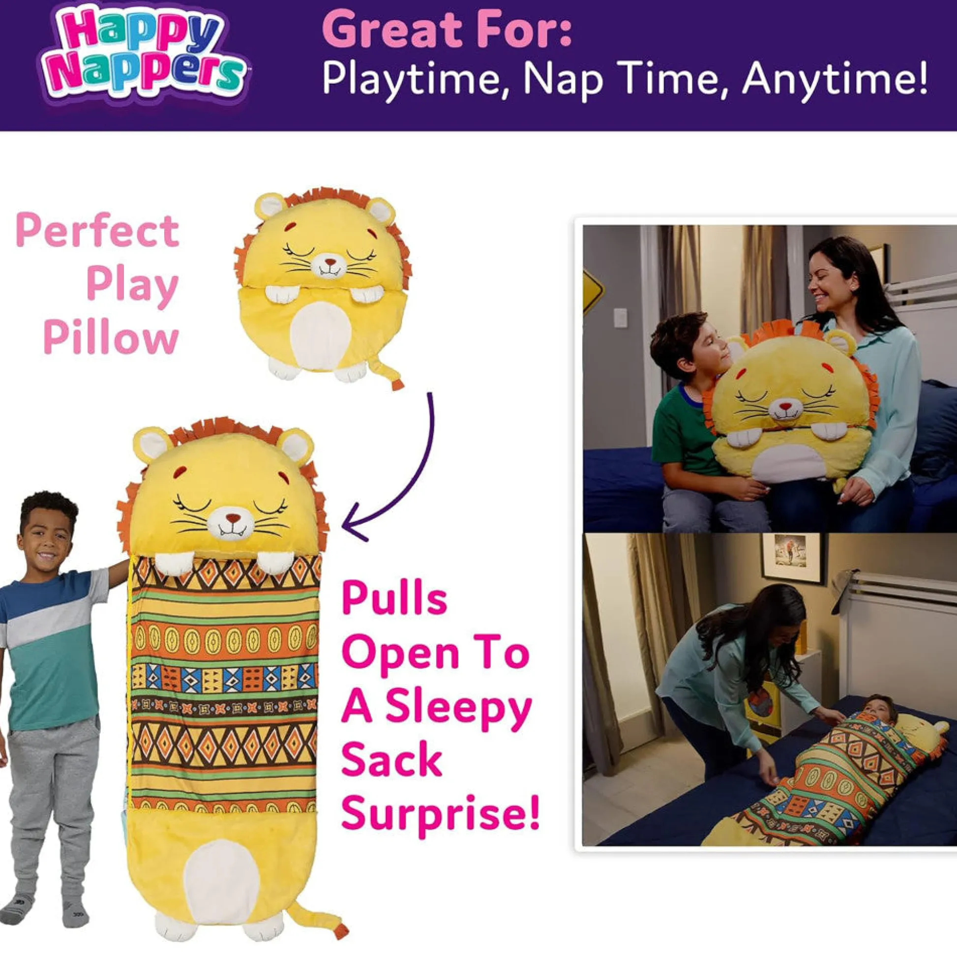 Flat River Group Happy Nappers Lion Lex 66 inch 2-in-1 Plush Pillow & Sleepy Sack - Large* Stuffed Animals|Stuffed Animals & Plush Toys