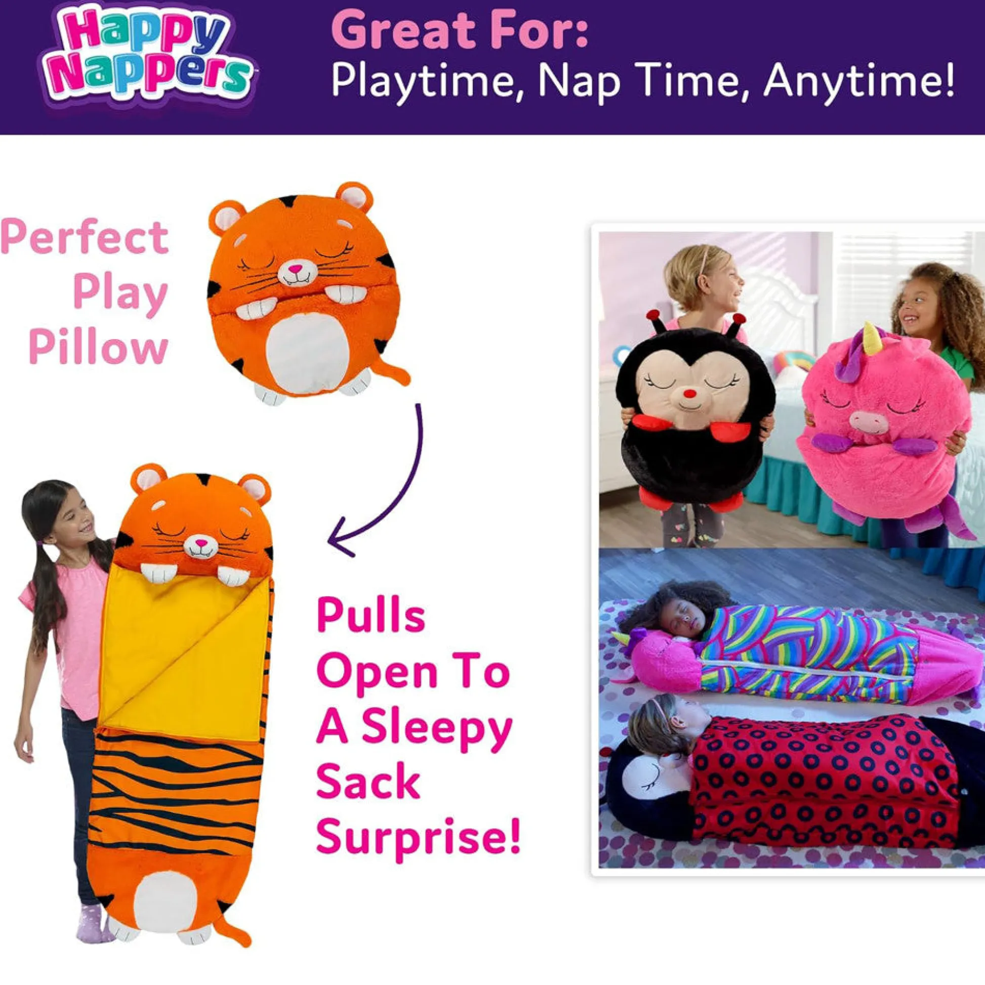 Flat River Group Happy Nappers Tiger Tobi 66 inch Plush Sleepy Sack - Large* Stuffed Animals|Stuffed Animals & Plush Toys